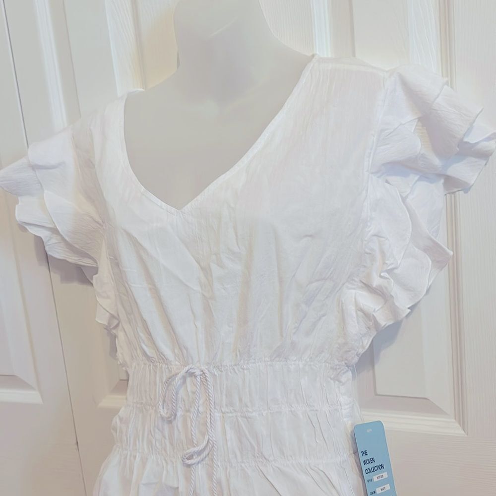 Cisono Woven V-Neck Cinched 100% Cotton White Top Blouse Shirt Large L NWT - Picture 4 of 5